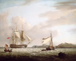 Ein englisches Kriegsschiff vor Pendennis Castle, Falmouth 1801